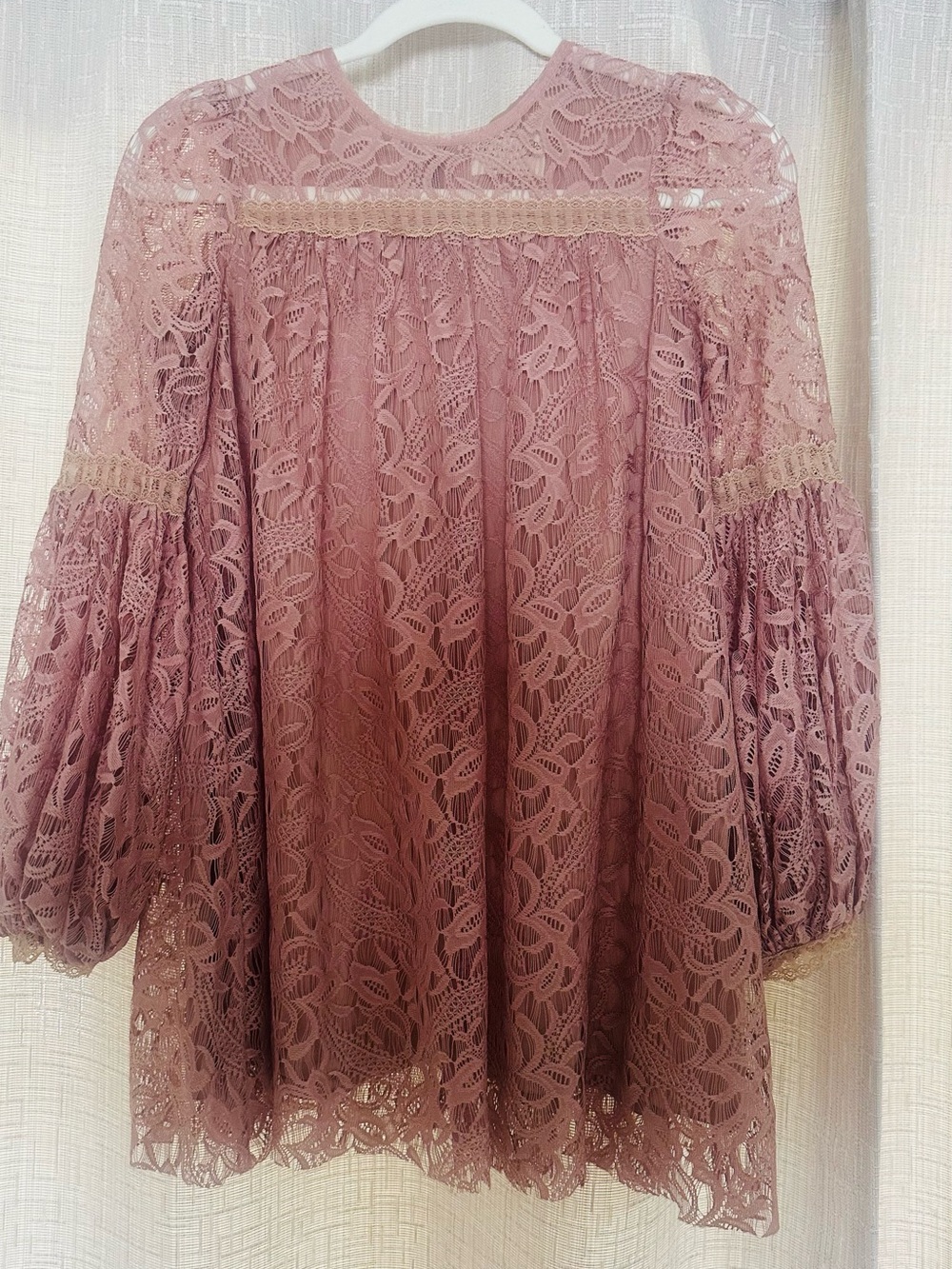 Joyfolie Rose Lace A-Line Dress with Balloon Sleeves